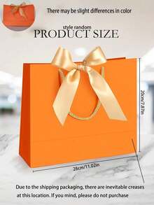 1/5pcs-Landscape-Style Kraft Paper Gift Bags, Shopping Bags, Packaging Bags With Handles, Bow-Decorated Handbags, Trick Or Treat, Halloween, White Large-Capacity Paper Bags, Halloween, Thanksgiving, Christmas, New Year, Wedding, Birthday Gift Packaging Bags - Orange - View 6