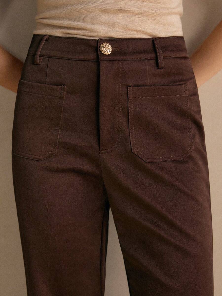 MOTF PREMIUM 秋冬PU皮革喇叭裤 - 咖啡棕 - 查看 2