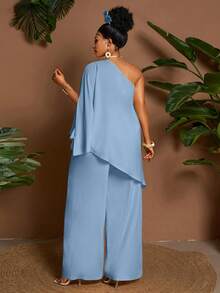 Maweii Plus Size 2 Pieces Set: Asymmetric Hem Loose Casual Vacation Top & Shorts, Yellow Fall - Blue - View 2