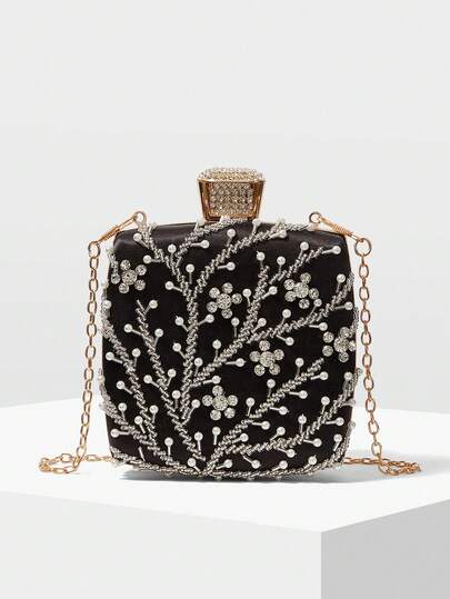 MOTF NEW HANDMADE BEADED FLORAL EMBROIDERED EVENING CLUTCH BAG, SUITABLE FOR BRIDAL WEDDING, PARTY, WOMEN