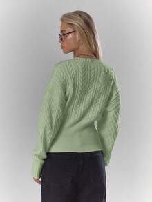 MUSERA V-Neck Cable Knit Cinched Waist Cardigan Cosy Cute Casual Coffee Club Winter Elegant Evening Party Spring - Mint Green - View 2