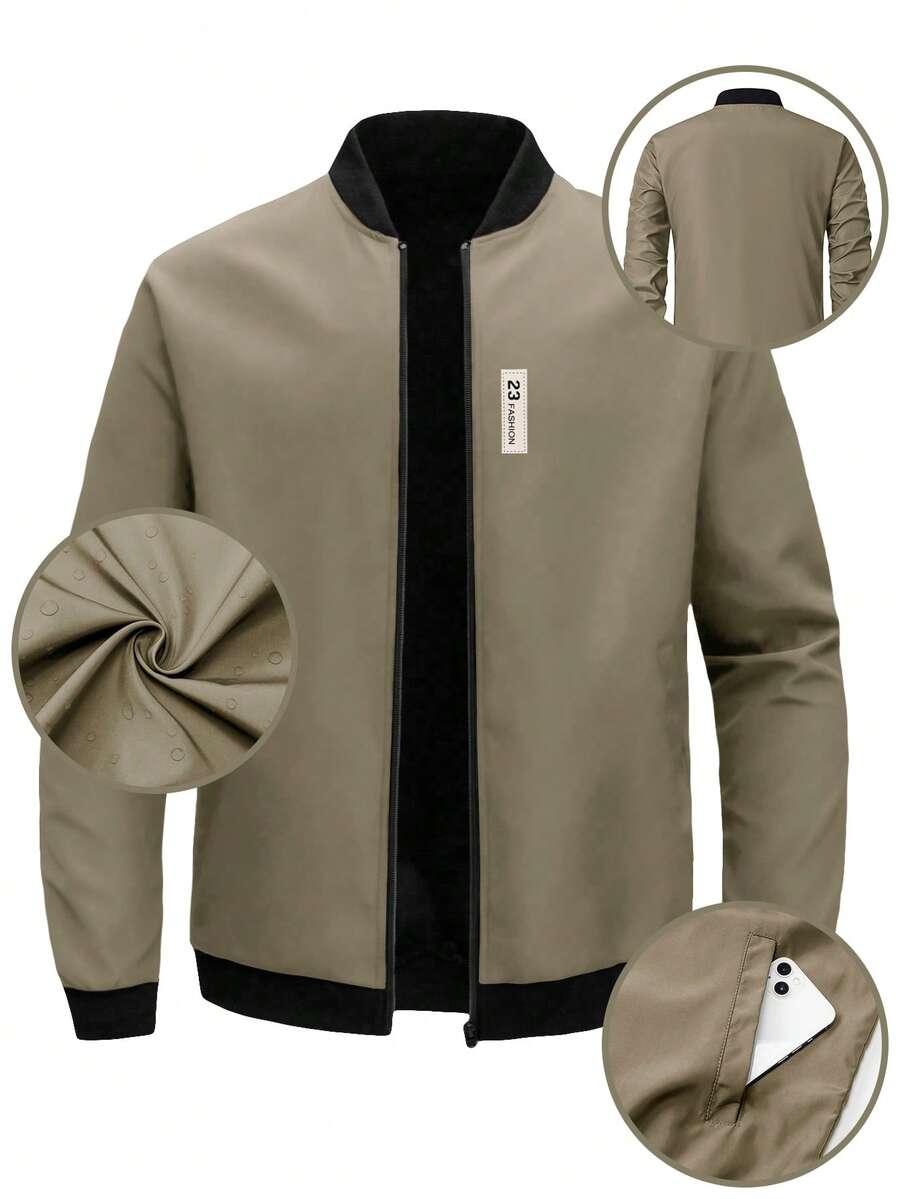 Manfinity Homme 男士贴花棒球领拉链休闲长袖夹克