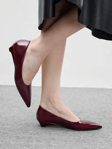 CUCCOO BIZCHIC Women's Pointed Toe Low Heel Burgundy Minimalist Elegant Versatile Slip-On Shoes, New Spring/Autumn Office/Work Shoes - Burgundy - View 3