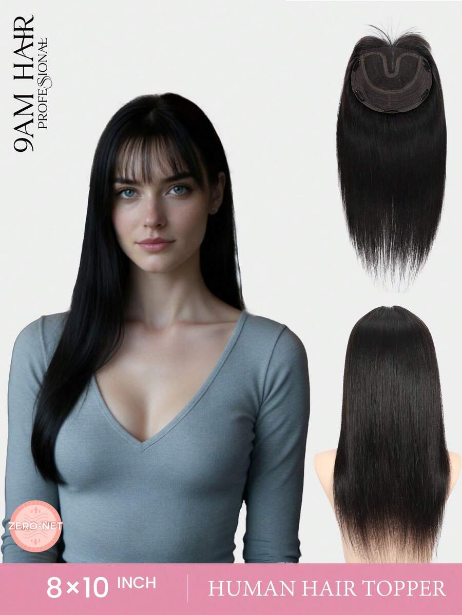 16 Zoll Haartoppers für Frauen aus Echthaar, 8*10 cm Basis Größe mit 5 Clips, Toppers für Frauen Pony 360° 3D Echthaar für schütteres Haar, graues Haar, Haarausfall, Haarverdichtung Toppers Basis - SNatural - Übersicht 1
