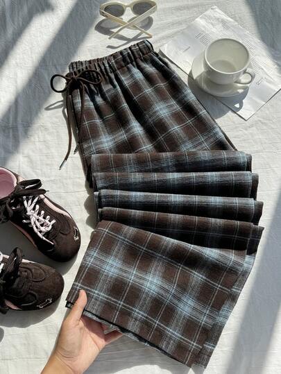 Comfortcana Plus Size Casual Plaid Drawstring Waist Pants Plaid Pants Casual Pants For Women Checkered Pants Drawstring Pants