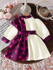 SHEIN Modisches Kleid im Nahost-Stil mit Schal für Baby Mädchen, Frühling/Herbst - Aprikosenfarben - Übersicht 2