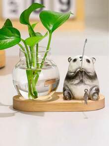1个熊猫造型玻璃水培花瓶 - 时尚透明花卉容器，家居装饰 - 完美的桌面摆件，适用于客厅、卧室以及复活节、母亲节、婚礼等特殊场合 - 彩色 - 查看 1
