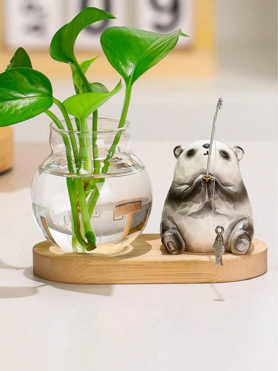 1个熊猫造型玻璃水培花瓶 - 时尚透明花卉容器，家居装饰 - 完美的桌面摆件，适用于客厅、卧室以及复活节、母亲节、婚礼等特殊场合 - 彩色 - 查看 1