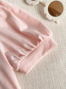 PrepCrw 女童荷叶边下摆 Polo 领泡泡袖连衣裙 - 粉色 - 查看 5