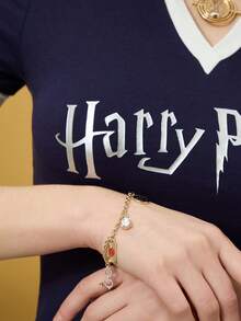 HARRY POTTER X SHEIN Zinc Alloy Rhinestone Decor Gold-Tone Alloy Bracelet,Gifts,Valentine's Day, Back To School - Gold - View 4