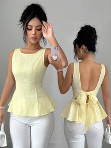 Elenzga Ladies Weave Elegant And Romantic Summer Vests - Yellow - View 1