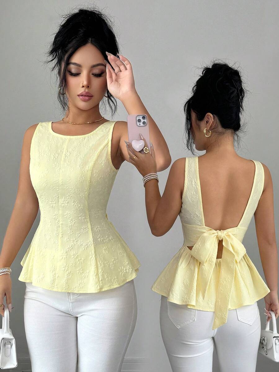 Elenzga Ladies Weave Elegant And Romantic Summer Vests - Yellow - View 1