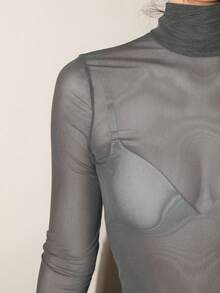 Bris Aura 斯德哥尔摩风格，女士教师装，秋季服装，高领高领针织上衣，优雅秋冬衬衫，网眼长袖衬衫，商务休闲女士基本款上衣 - 灰色 - 查看 7