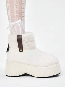 ROMWE Kawaii Bottines cheville en peluche pour femmes, confortables et polyvalentes pour un port quotidien, automne/hiver, Saint-Valentin - Beige - Voir 4