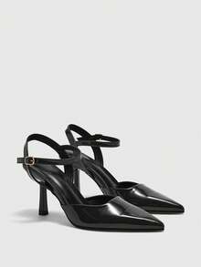 CUCCOO BIZCHIC Giày cao gót nữ thời trang, đa năng, tối giản, mũi nhọn, có khóa cài. - màu đen - Xem 7