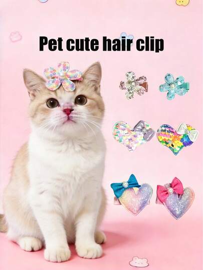 PETSIN 1个宠物爱心花朵发夹；卡通爱心蝴蝶结发夹发饰；宠物饰品；宠物用品