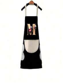 1pc Household Apron Waterproof Oilproof Can Wipe Hands Kitchen Work Clothes Fashion Initial Letter Print Men And Women Home Cooking Cleaning Apron Unisex Sleeveless Apron - Black - View 39