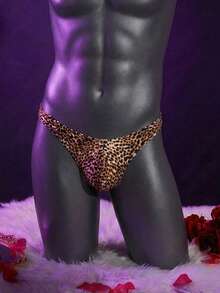 WENEZON 性感男士豹纹低腰三角裤，时尚U型囊袋猎豹纹男士丁字裤内裤，豹纹丁字裤，豹纹内裤 - 棕色 - 查看 1