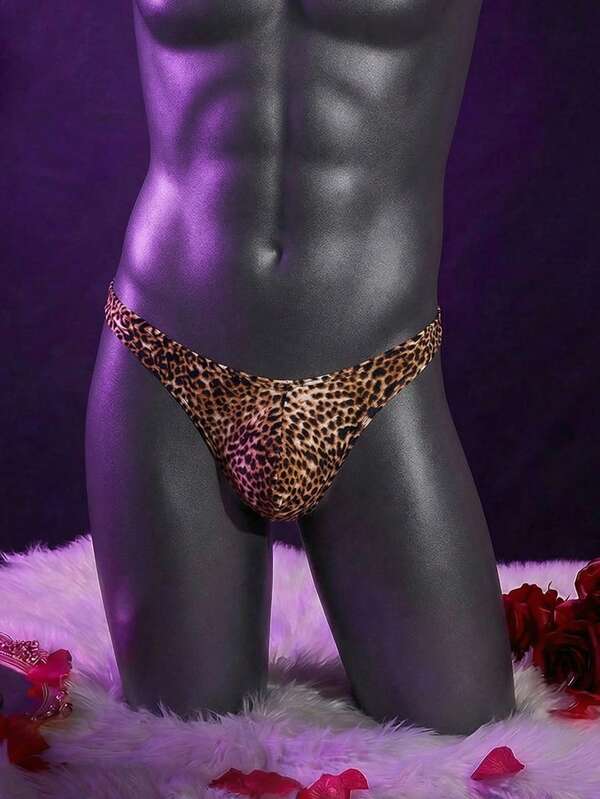 WENEZON Sexy Men's Sexy Leopard Print Low-Rise Briefs, Fashionable U-Pouch Cheetah Thong Men's Thong Underwear Leopard Print Thong Leopard Thong Leopard Print Underwear