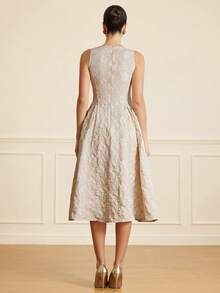 Aveloria EMERY ROSE Đầm midi không tay, chất liệu jacquard mới, có túi ở eo. - Màu be - Xem 2