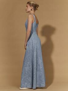 COSMINA 女士优雅无袖提花连衣裙，适合约会、度假、通勤、办公、早春等多种场合。 - 淺色水洗藍 - 查看 6