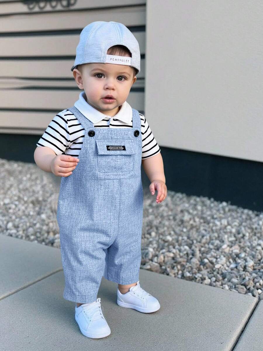 Newborn Baby Boy Blue Gray Bib Jumpsuit,Summer Casual Preppy Family Matching Outfit For Birthday Party,Wedding,Baptism,Performance&1st Birthday Shower - Dusty Blue - View 1