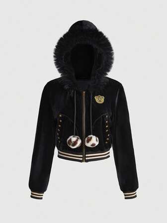 J-Fashion Gyura Millennium Babe sweat-shirt à capuche court en velours pour femmes