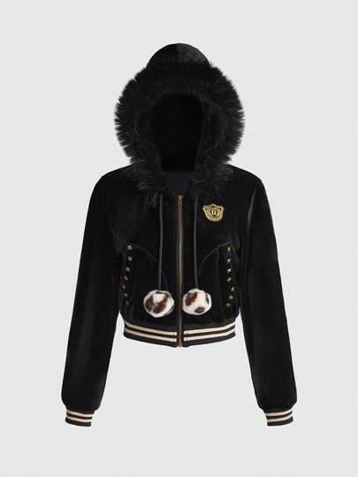 J-Fashion Gyura Millennium Babe Velvet Cropped Hoodie For Women