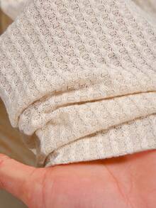 CosyJoli Áo thun dài tay cổ chữ V dáng rộng màu nâu, chất liệu vải dệt họa tiết, dành cho nữ, thích hợp mặc hàng ngày. - Màu be - Xem 6