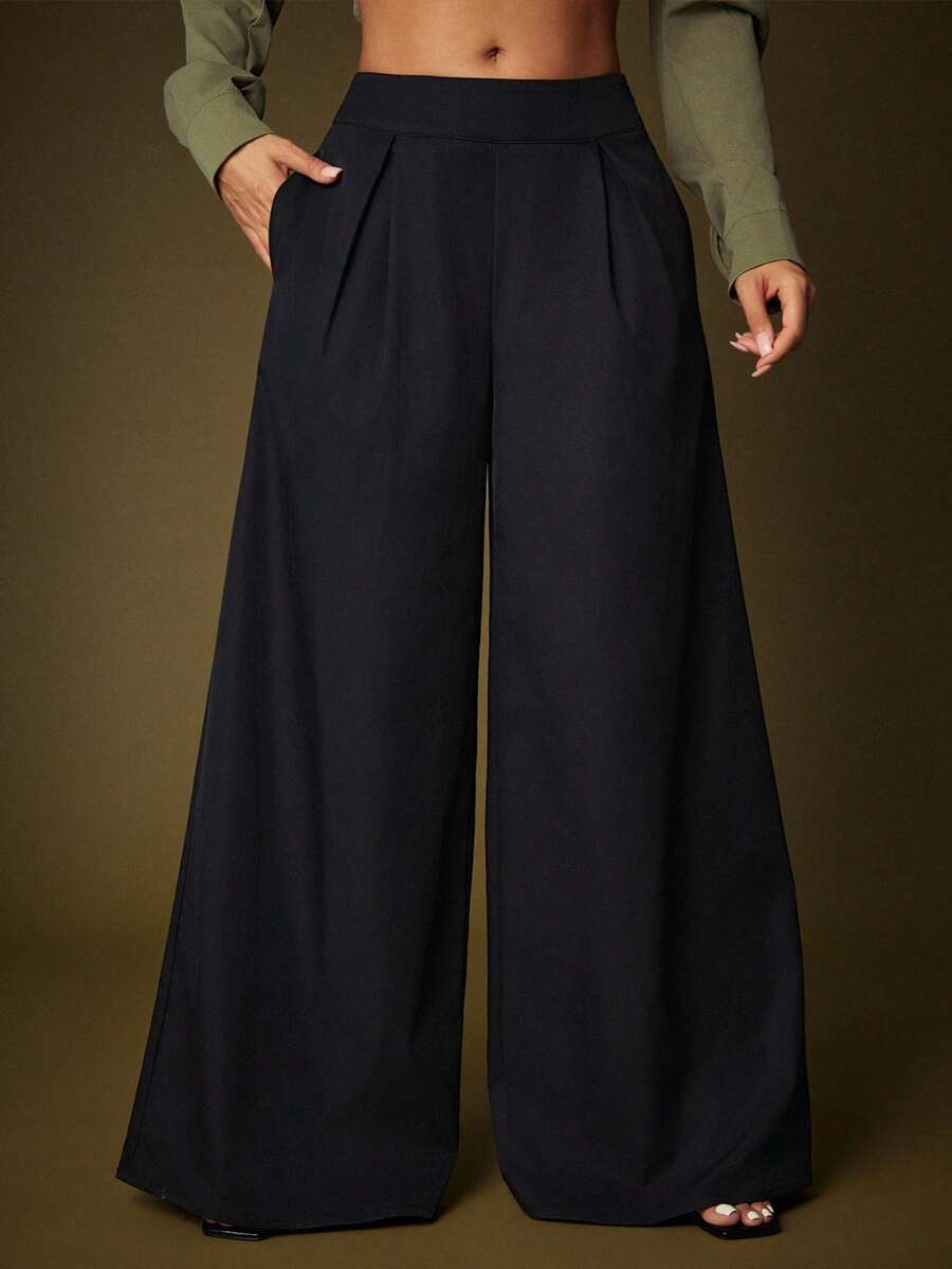 Vixey High Waist Pleated Extreme Wide Leg Pants - Black - View 1