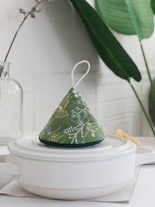 Cirelle Embroidered Pot Holder Mitt - Cotton Linen Heat Resistant Lid Lifter & Pan Handle Cover, Rustic Kitchen Accessory - Multicolor - View 11