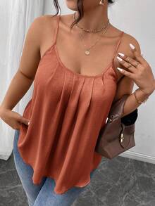 SHEIN Frenchy Áo camisole dáng chữ A rộng rãi, màu trơn, dành cho nữ cỡ lớn - trái cam - Xem 6