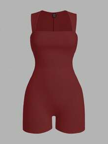SHEIN EZwear 3pcs Women's Solid Color Swan Neck Casual Bodycon Sleeveless Romper Set - Multicolor - View 7