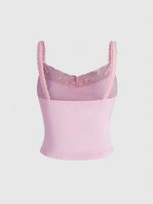 ROMWE Kawaii 可爱小鹿爱心字母印花粉色针织吊带背心，加大码细肩带背心 - 粉色 - 查看 2