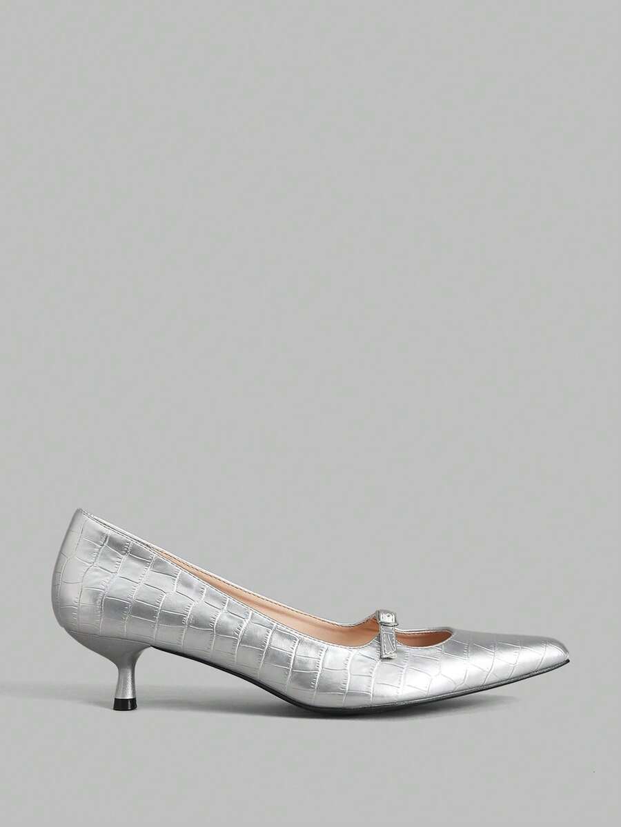 Ontre Women's Elegant Pointed Toe Pumps With Buckle, Suitable For Commuting - Silver - View 1
