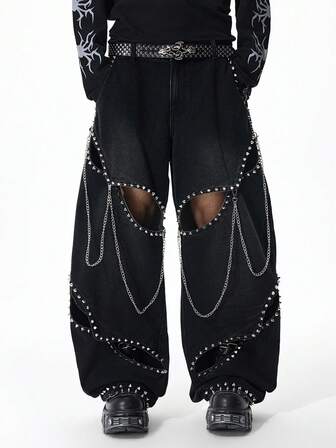 Street Life Herren Mode Gürtel Nieten Ausschnitt Jeans