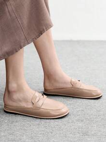 CUCCOO BIZCHIC Burgundy Buckle Minimalist Round Toe Flat Shoes, Elegant, Casual, Comfortable, Slip-On, Suitable For Work, Commute, Formal Occasions, Lightweight, Fashionable, Versatile Valentine's Day - Khaki - View 4