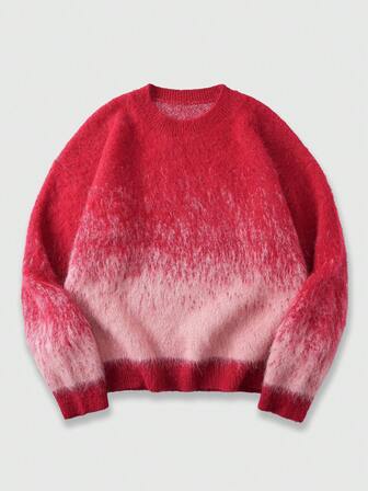 Men's Fashionable Dropped Shoulder Long Sleeve Gradient Knit Sweater