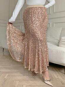 Dazy Plus Chân váy đuôi cá bằng chiffon đính cườm và thêu, cạp chun, màu vàng sang trọng, thích hợp cho các dịp trang trọng hoặc lễ hội. - Vàng - Xem 7