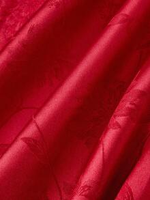 SHEIN MOD 大码女式红色缎面花卉提花露背V领长连衣裙，带蝴蝶结 – 复洛克风格，适合约会、派对、魅力宫廷、节日、生日和舞会等场合 - 紅色 - 查看 5