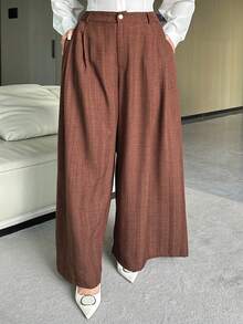 Dazy Plus Plus Size Women Wide Leg Loose Casual Pants, Versatile For Commuting, All Season - Brown - View 6