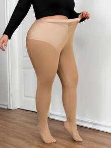 SHEIN CURVE+ Quần legging co giãn cao cấp cho nữ cỡ lớn, mặc hàng ngày - Màu be - Xem 4