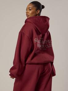 MUSERA 大码印花连帽运动上衣（仅限上衣）可爱春季复活节休闲少女风 - 紫紅色 - 查看 4