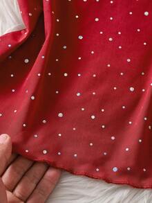 GlowEve 透明亮片网纱长袖女式上衣 - 紅色 - 查看 4