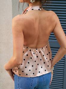Cévolie Women's Vintage French Polka Dot Draped Neck Backless Camisole, Spring/Summer - Champagne - View 2