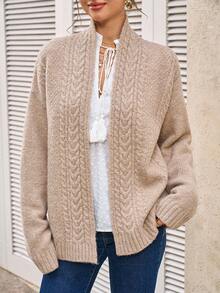 Cévolie Luxurious Twist Knit Cardigan, Suitable For Layering In Spring, Autumn And Winter Seasons - Khaki - View 1