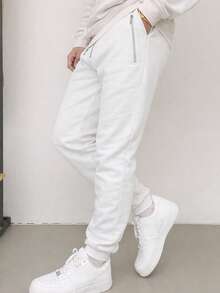 Pants Joggers de Chándal Slim Fit para Hombre con Franja - Blanco - Ver 3