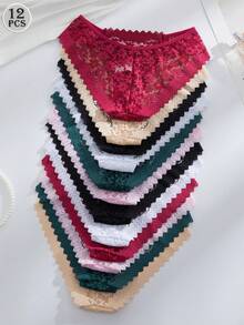 SHEIN Bộ 12 quần lót ren gợi cảm lãng mạn dành cho nữ, đồ lót trong suốt - Nhiều màu - Xem 4