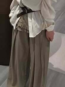 DAZY 女士纯色荷叶边系带阔腿休闲裤 - 灰色 - 查看 5