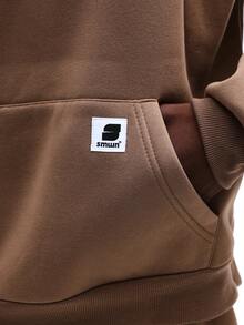 SUMWON Sudadera con capucha clásica para hombre con cordón y bolsillo central para otoño e invierno, casual y de uso diario, lisa - Marrón - Ver 4